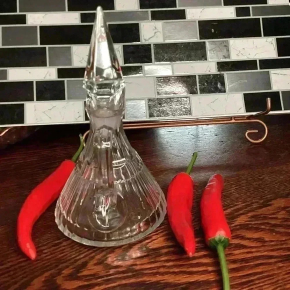 Vintage Heisey Clear Elegant Glass Cruet stopper thumbprint column triangular - Picture 8 of 9